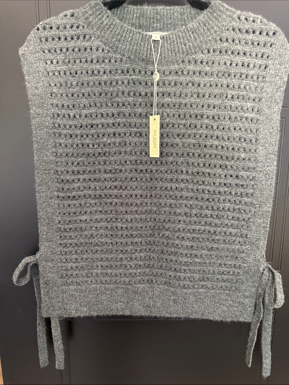 Max Studio Heather Charcoal Gray Open-Weave Side-Tie Knit Sweater Vest